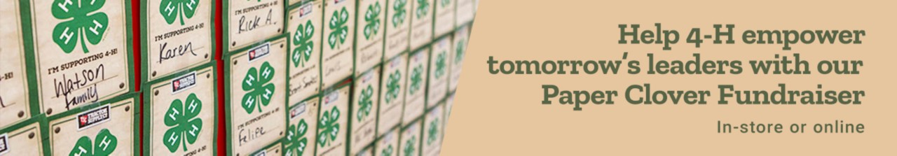 Help 4-H empower tomorrows leaders with our paper clover fundraiser. In store or online