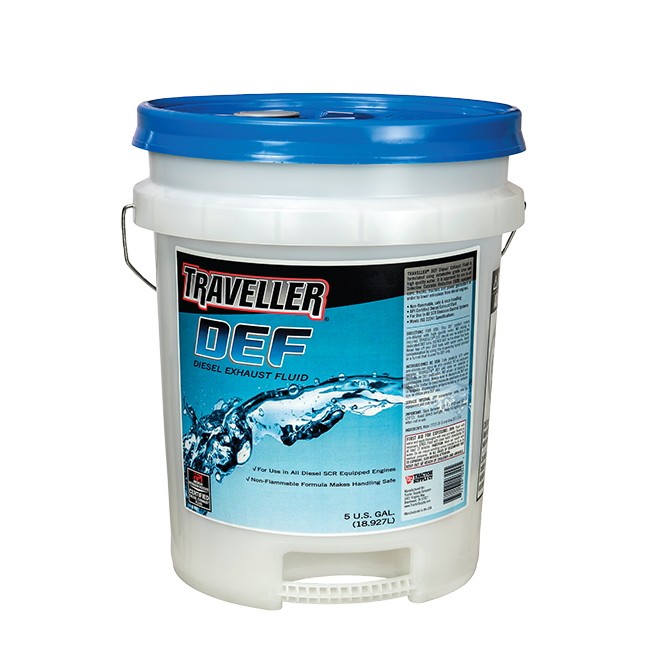 A pail of Traveller diesel exhaust fluid