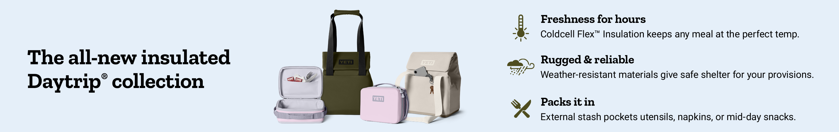 Yeti bags and soft-sided coolers from the Daytrip collection