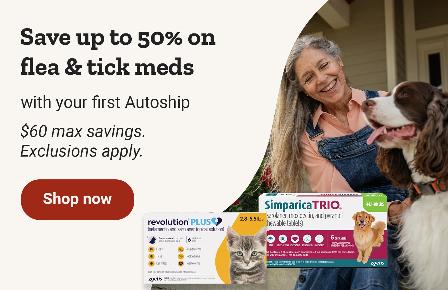 Save up to 50 percent on pet and animal meds, up to 60 dollars in savings. Shop now.