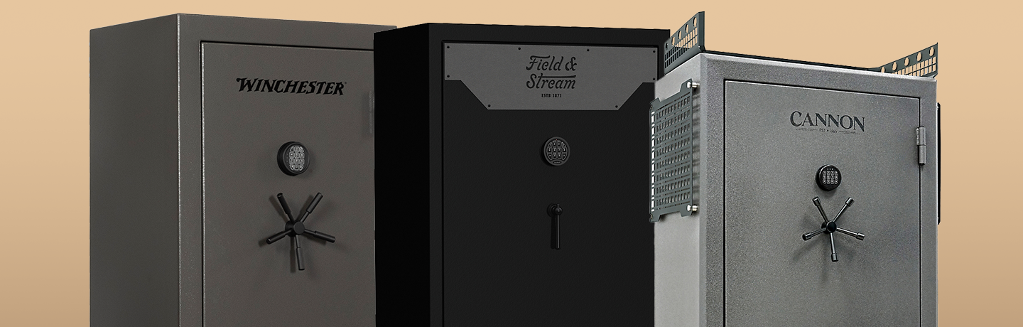 A Winchester, Field and Stream, and Cannon gun safes