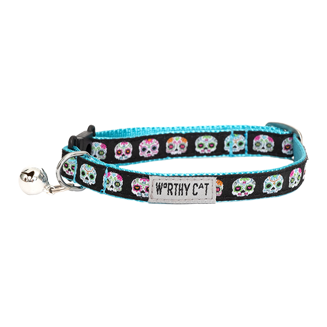 A cat collar printed with colorful cat ghosts