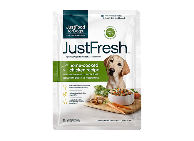 Just food for dogs brand on sale. Buy one, get one 50 percent off. Shop now.