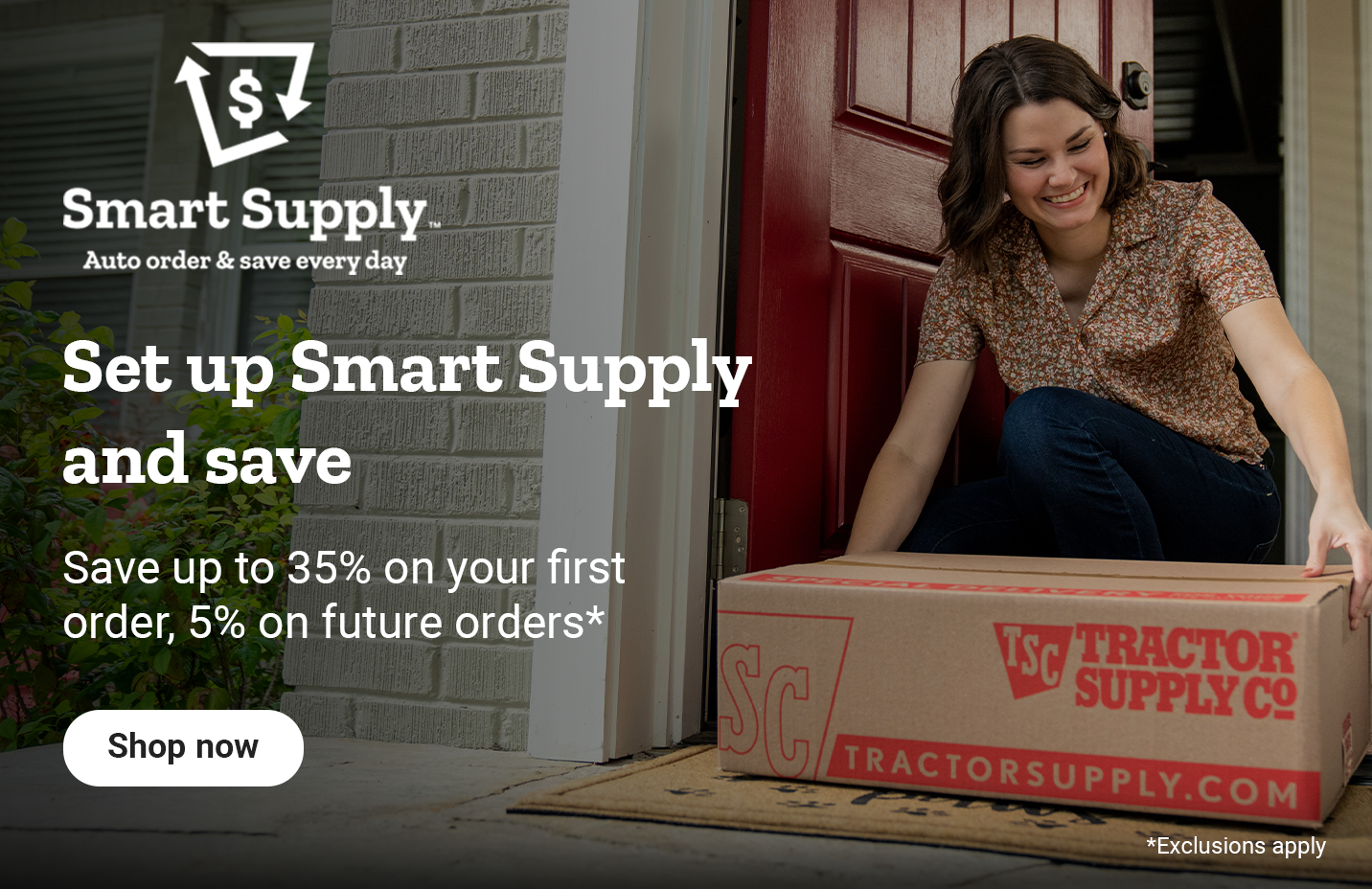 Banner reading, Set up Smart Supply , Save up to 35% on your first order, 5% on future orders. Shop now.