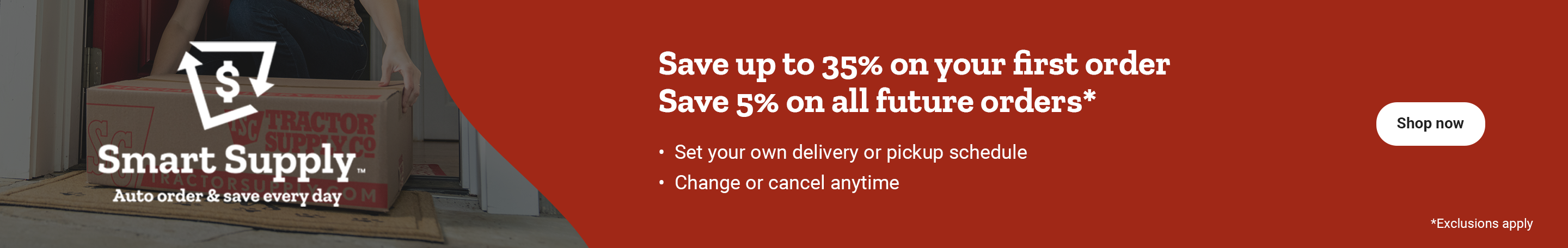 Banner reading, Set up Smart Supply , Save up to 35% on your first order, 5% on future orders. Shop now.
