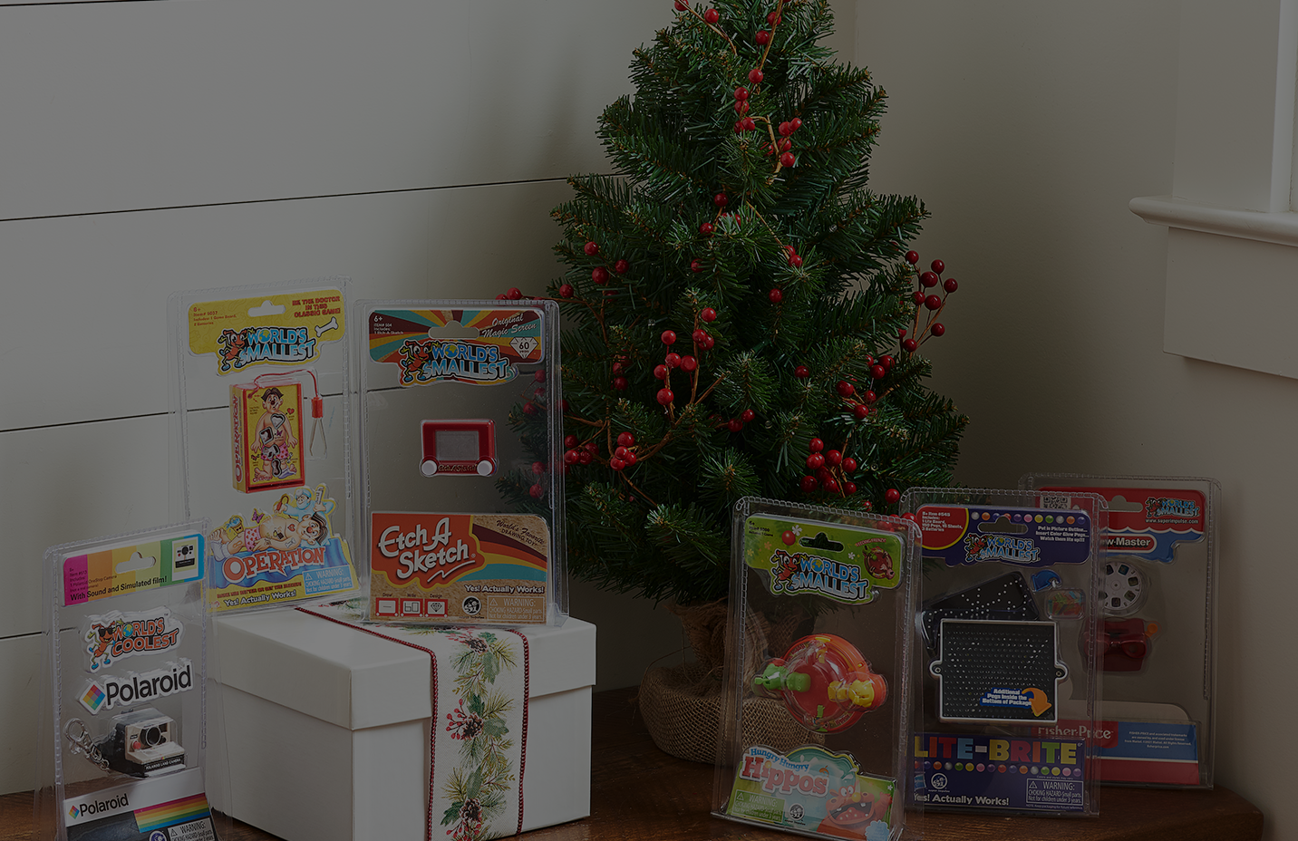 World’s Smallest toys are shown. Banner reads, stocking stuffers. Featuring World’s Smallest tiny toys for big joy. Shop now.