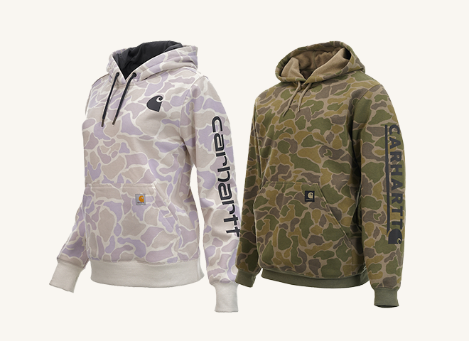Carhartt-brand exclusive logo fleece hoodies on sale. Save ten dollars. Shop now.