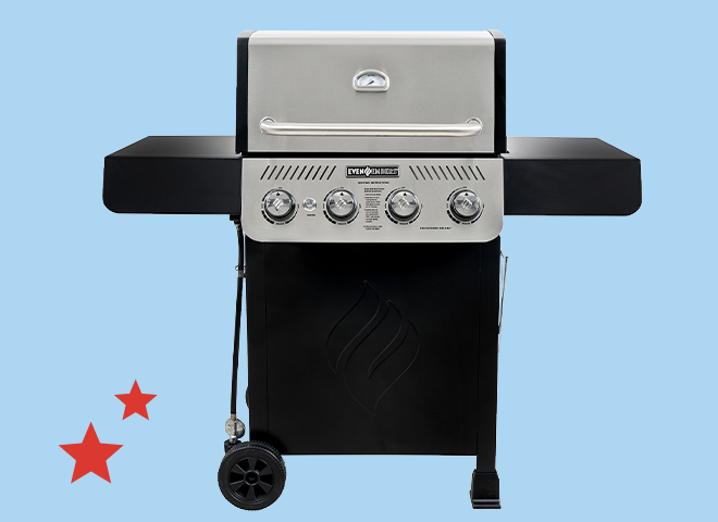 Deals tile reading Save 50 dollars, now 199.99 dollars on an Even Embers gas grill with a shop now link.