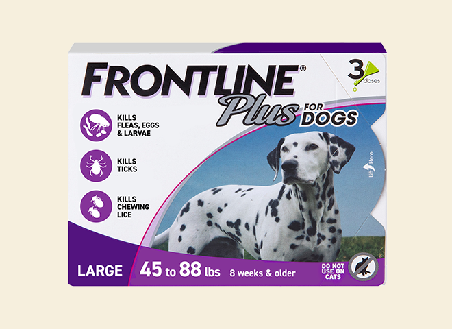 Promotional tile with text save up to 10 dollars on flea and tick treatments.