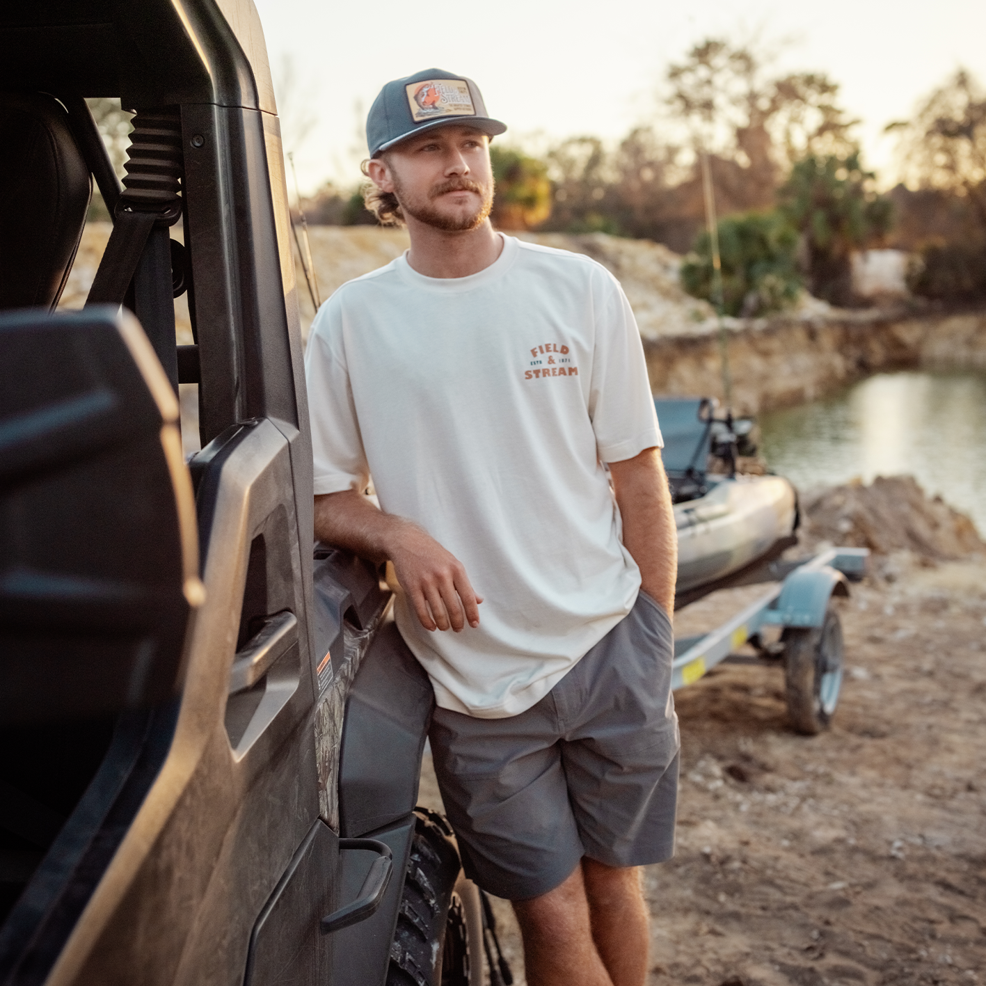 Shop the look for Field and Stream at Tractor Supply, featuring man in casual Field and Stream outdoor outfit by truck.