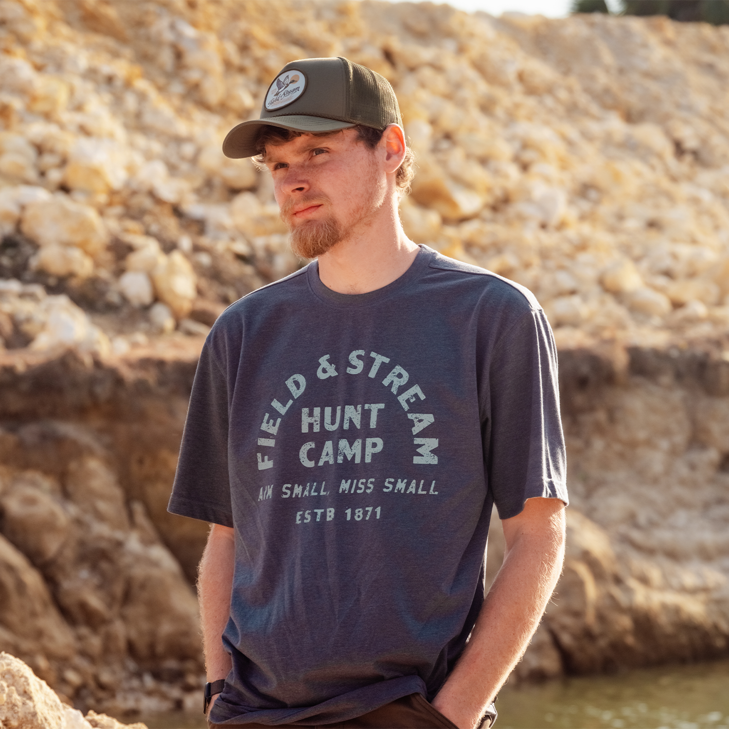 Shop the look for Field and Stream at Tractor Supply, featuring man in graphic Field and Stream T shirt outdoors.