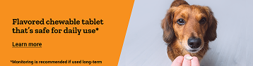 Galliprant banner reading, Flavored chewable tablet that’s safe for daily use. Learn more.