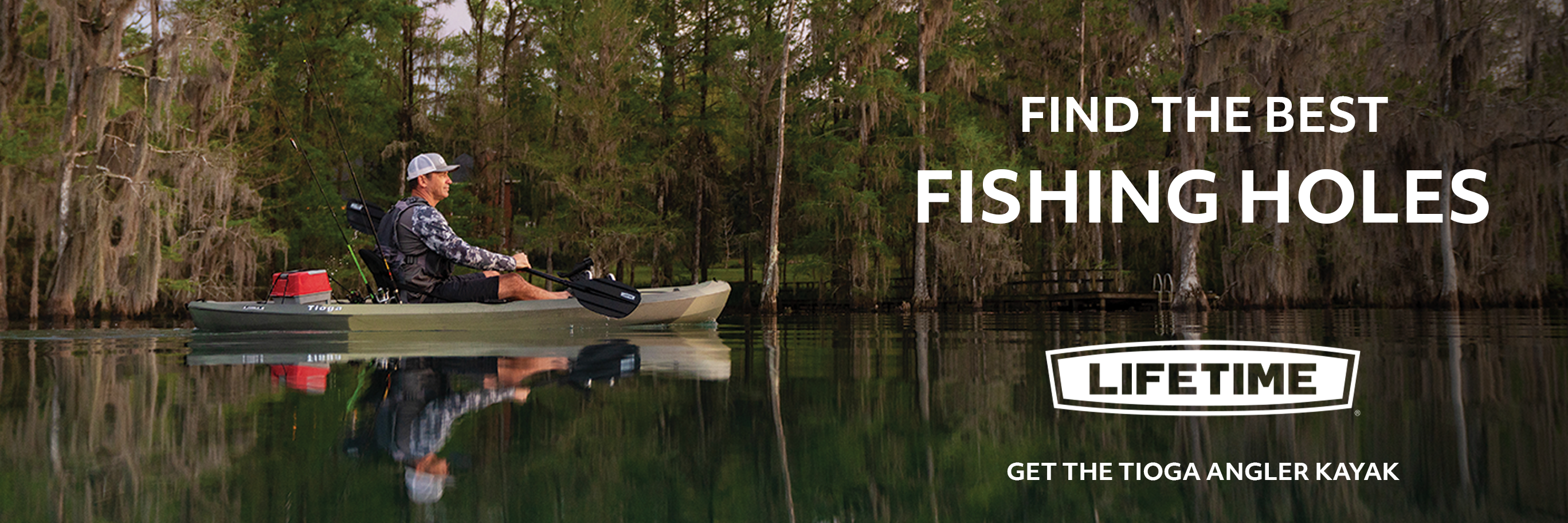A man in a kayak on a river. Shop Lifetime products. 