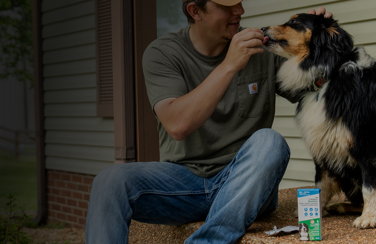 A man with a dog; text, now available! Medications that fit their needs. Learn more.