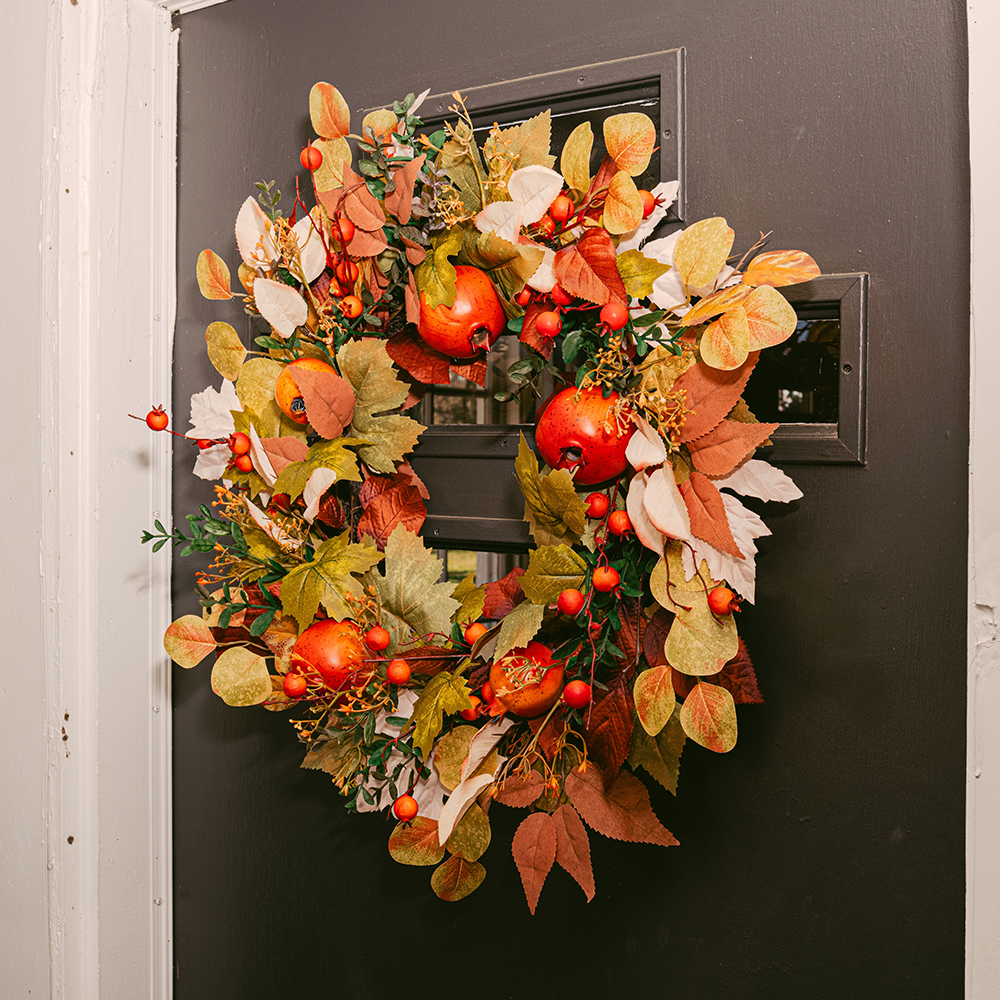 Category tile for fall wreaths and artificial plants. Shop now.