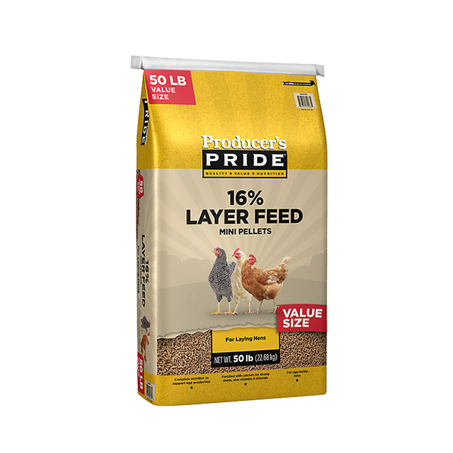 A bag of poultry feed is shown. Shop products for poultry.