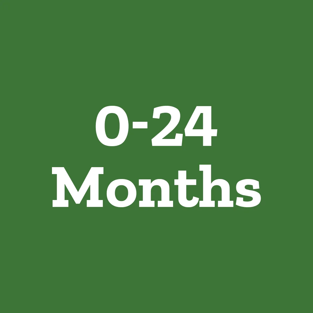 Green circle labeled 0-24 Months. Shop toys for ages 0 to 24 months.