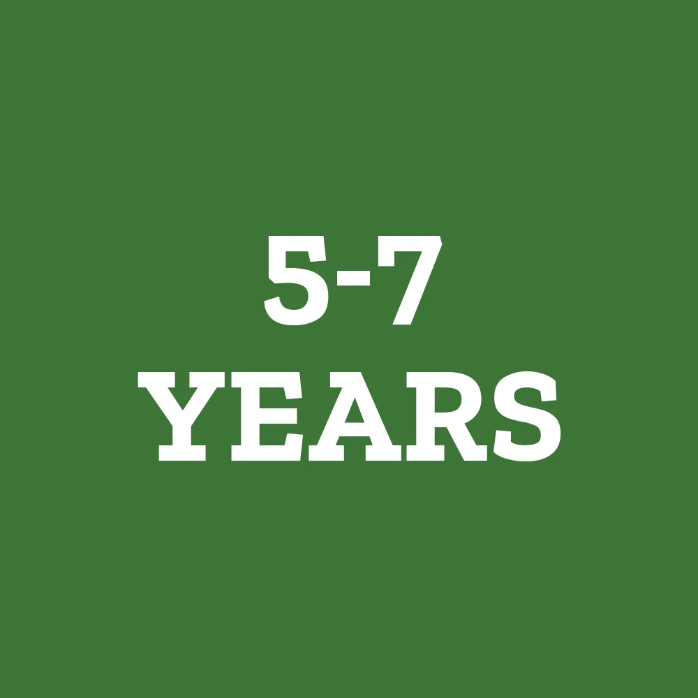 Green circle labeled 5-7 Years. Shop toys for ages 5 to 7 years.