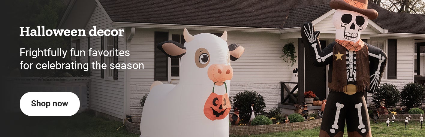 Promotional banner for Halloween decor. Frightfully fun favorites for celebrating the season. Shop now. 