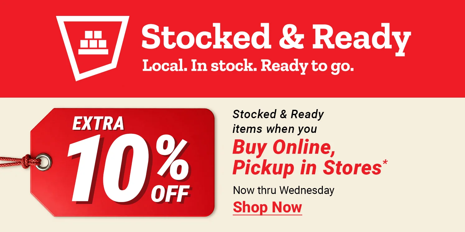 Save an extra 10% when you buy online and pick up in store, now through Wednesday. Promotional banner featuring a Tractor Supply team member with a dog.