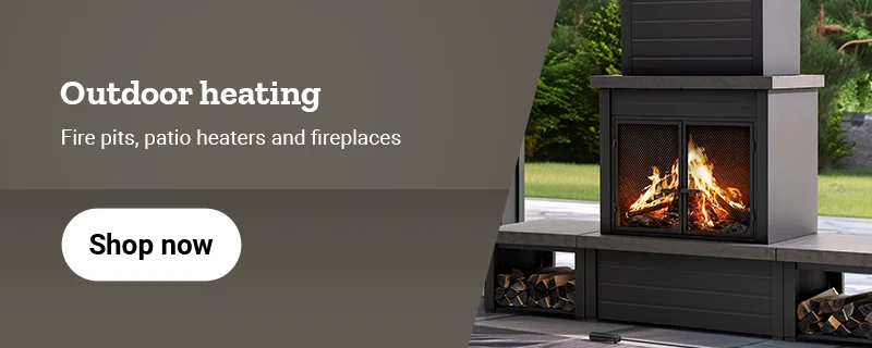 A banner showing a lit indoor fireplace on the right and a lit outdoor fireplace on the left