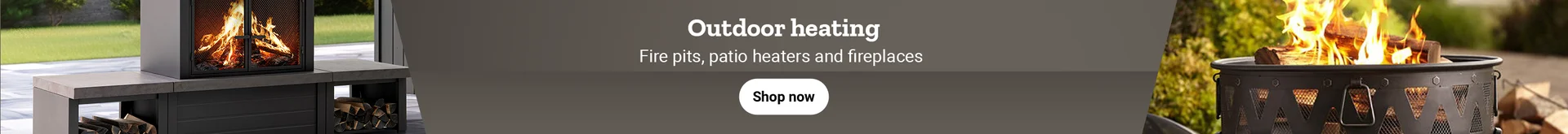 A banner showing a lit indoor fireplace on the right and a lit outdoor fireplace on the left