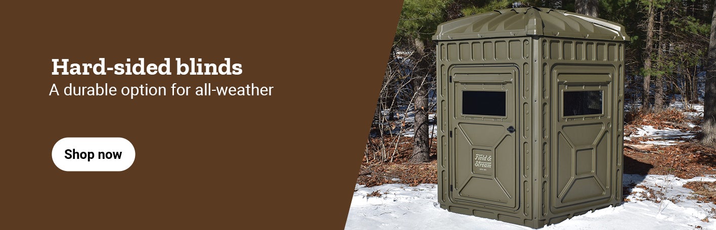 A hard-sided blind on snowy ground