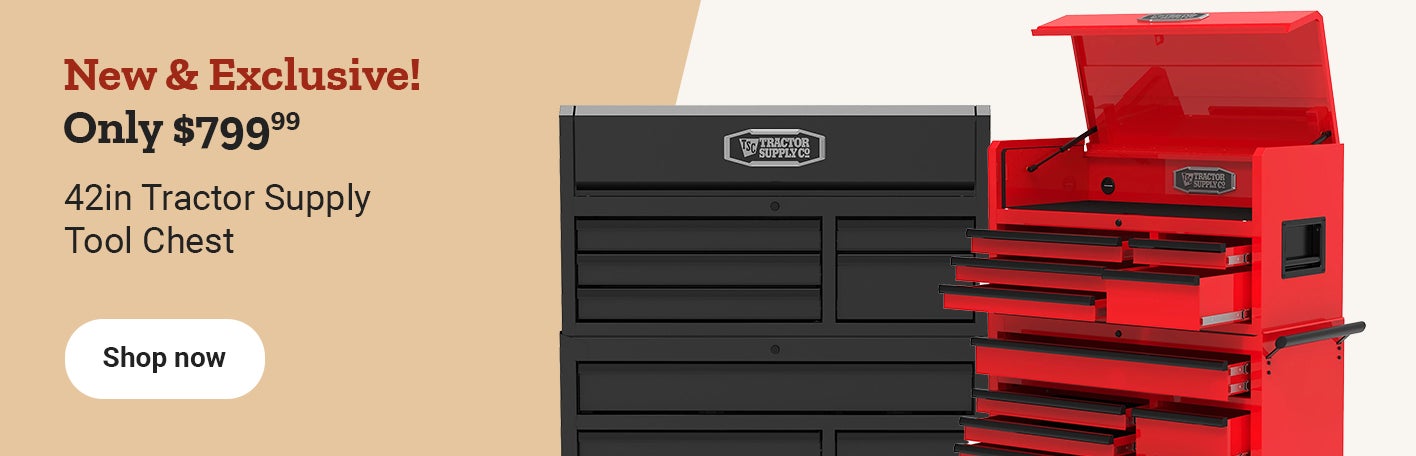 New and exclusive, only 799.99 dollars, 42 inch Tractor Supply tool chest, shop now