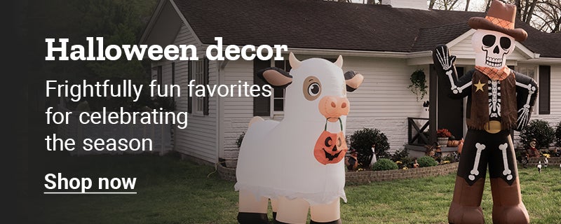 Promotional banner for Halloween decor. Frightfully fun favorites for celebrating the season. Shop now. 