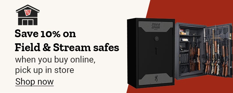 A banner with the promotion, save 10% when you buy select field and stream safes online and pick up in store. Shop now. 
