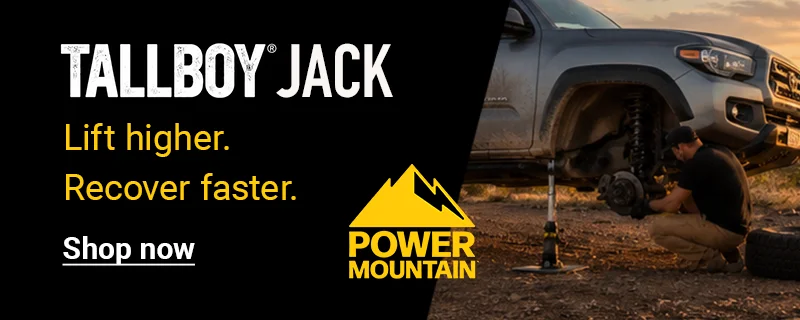 Power Mountain tallboy jacks. Lift higher. Recover faster. Shop now.