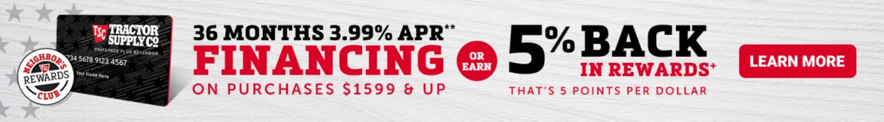 36 months financing on purchases $1599 & up or earn 5% back in rewards