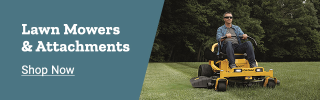 Lawn mowers and attachments, shop now.
