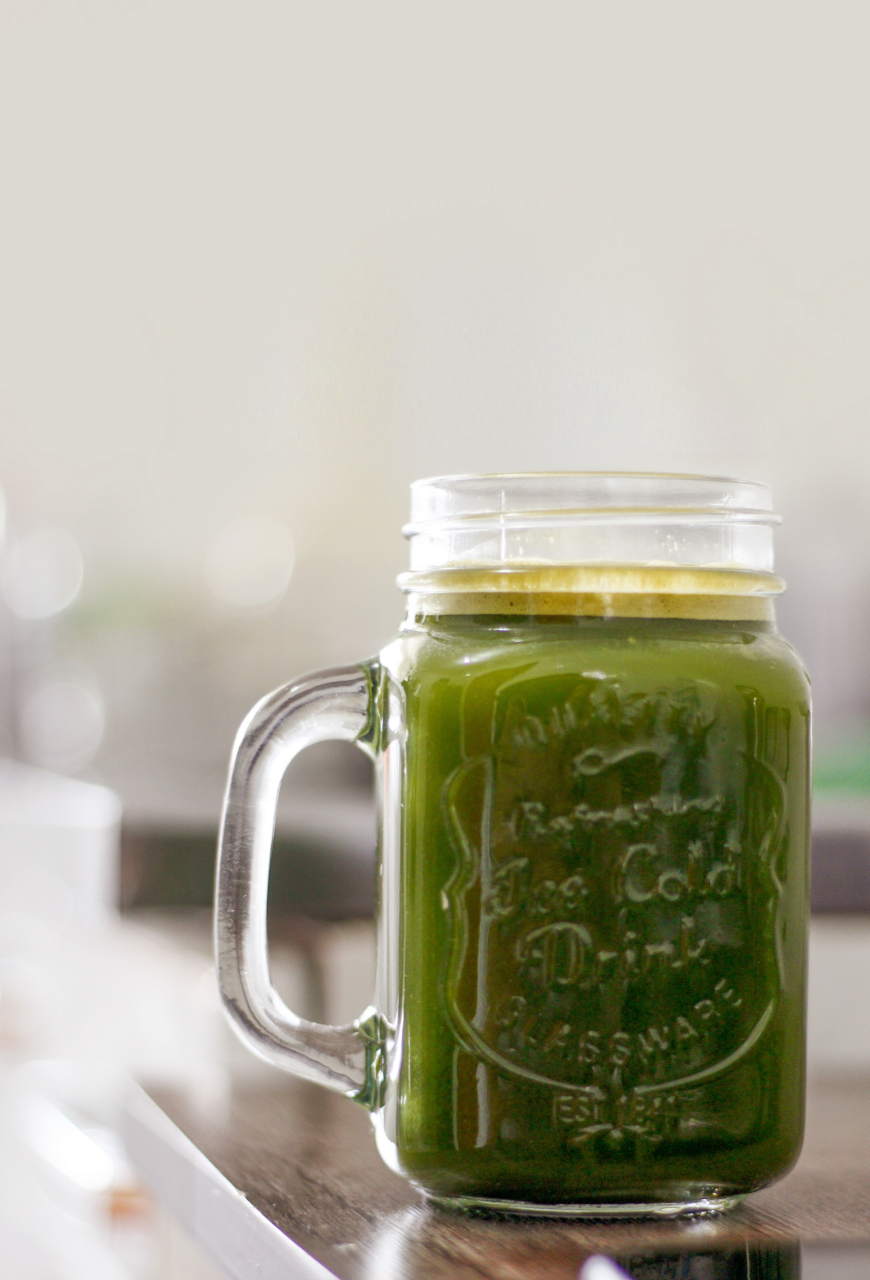 Green juice in a mason jar.