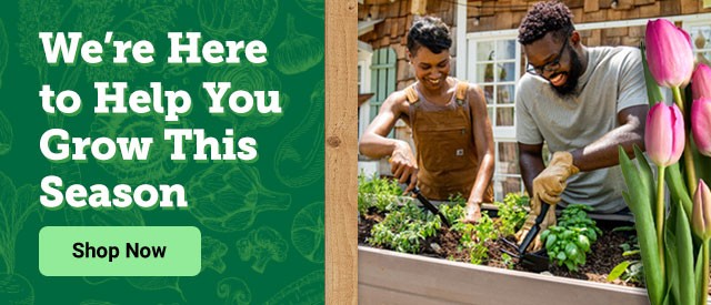 We're Here to Help You Grow This Season. Shop Now. Links to Garden Event landing page.