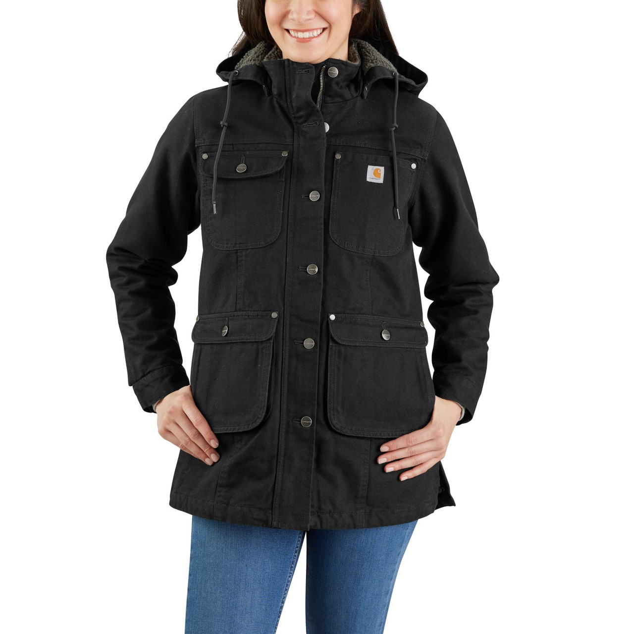 Image of woman in coat links to all women's coats and jackets catalog