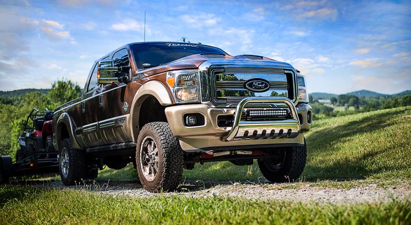 Truck with light bar illuminating the way