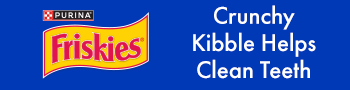 Friskies. Crunchy Kibble Helps Clean Teeth.