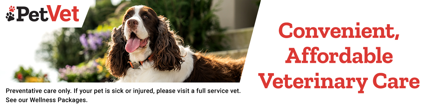 PetVet. 20 percent off any package with purchase of six months flea and tick prevention. Use code LFPXAE. Valid March 30th through May 31st 2026. Valid March 30th 2026 through May 31st 2026. Multiple coupons or discounts cannot be applied to the same product or line item in a single transaction. Cannot be combined with other offers. Cannot be redeemed for cash. Discounts do not apply to products, medical disposal fees or package add ons. Terms and conditions are subject to change. A promotional banner featuring a person holding a small dog outdoors.